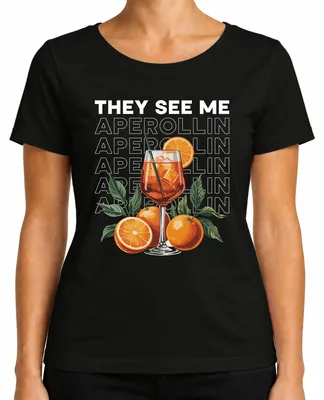 Productafbeelding van Ze zien mij: Aperol Spritz zomerfeest, dames T-shirt, zwart, maat M