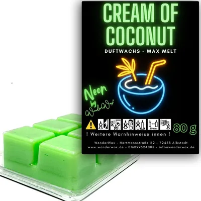 Produktbild von WonderWax Neon Duftwachs Wax Melts für Duftlampe, 6 Würfel Duftmelt Wachsmelt Sojawachs Neon Würfel für Raumdüfte, Wachs Duftöl Indoor Herbst Melts für Aromalampe Cream of Coconut