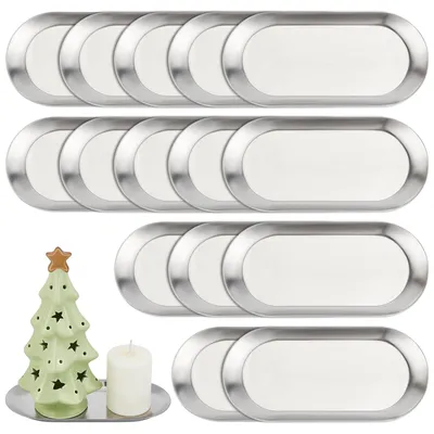 20er Set ovale Edelstahl-Tabletts, 17,85 x 8,5 cm, silber