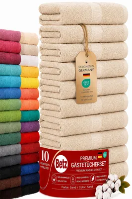 Produktbild von Betz 10 Stück Gästetücher 30x50 cm PREMIUM 100% Baumwolle Set Händehandtücher Farbe: sand