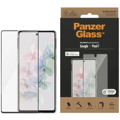Obrázek produktu pro PanzerGlass ® Screen Protector Google Pixel 7 | Ultra-Wide Fit, Google, Google - Pixel 7, Aplikace nasucho, Odolné proti poškrábání, Odolný proti nárazům, Antibakteriální, Průhledná, 1 kusů