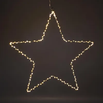 Produktbild von LED Leuchtstern zum Hängen aus Metall in silber mit Timer - 50 cm - Stern Silhouette warm weiß beleuchtet für Außen und Innen - Advent Weihnachts Hängedeko zum Aufhängen