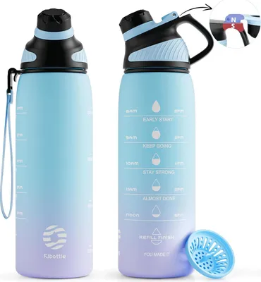 Zdjęcie produktu dla Butelka do picia Fjbottle 1L/710ML + sitko - Sportowa butelka na wodę ze znacznikiem czasu/magnetyczną pokrywką - Plastikowa butelka wolna od BPA do fitnessu, szkoły, jogi,