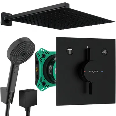 Produktbild von Hansgrohe und Jowi Unterputz Duschsystem Schwarz, mit 300mm Kopfbrause, Duscharmatur DuoTurn E