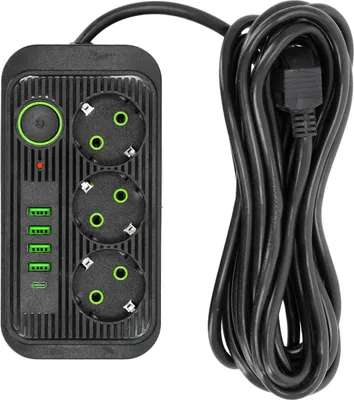 Image de Rallonge multiprise KOBI LINEA PRO Noir 3 compartiments multiprise avec 4xUSB A et 1 USB-C, 2500W multiprise 10A Rallonge 5 m