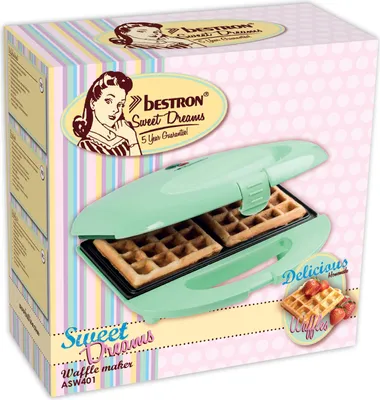 Immagine prodotto di Ferro per waffle Bestron Brussels dal design retrò, macchina per 2 waffle belgi, con rivestimento antiaderente e luce di cottura, 700 W, colore: menta