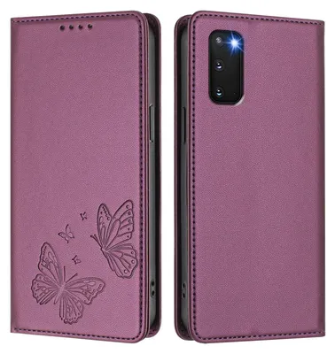 Obrázek produktu pro Kožené pouzdro pro Samsung Galaxy S20 5G, motýlí ražbou, peněženkové flip pouzdro se stojánkem Fialová