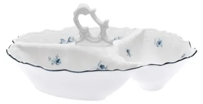 Produktbild von Kleines 3-teiliges Kabarett-Set, tschechisches Porzellan, Bernadotte, blaue Röschen, Thun, 23 cm