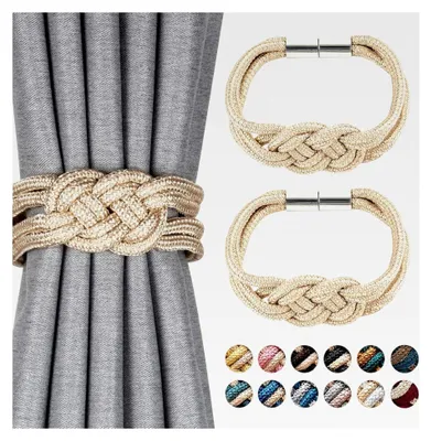 Produktbild von 2 Stück Magnetische Raffhalter für Vorhänge, Dekorative Vorhang-Raffhalter, Handgewebtes Seil, Knoten-Vorhanghalter für Zuhause und Büro, Fenstervorhänge (Beige)