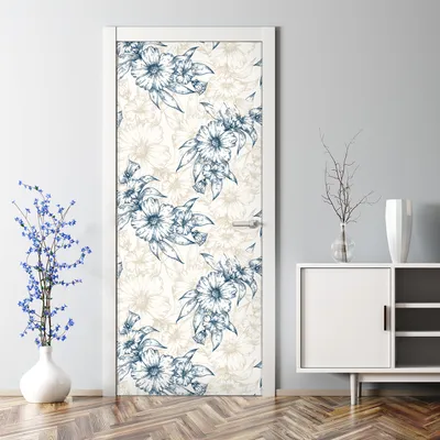 Produktbild von Dekorative Türposter Aufkleber Türsticker selbstklebend Klebefolie Blumen blau gold 85 x 200 cm