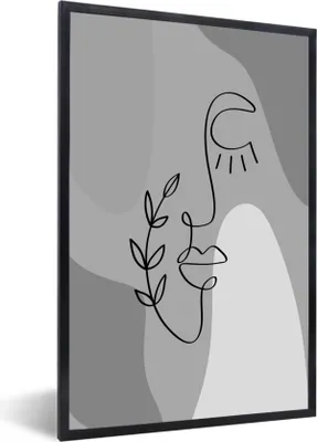 Produktbild von MuchoWow® Gerahmtes Poster Minimalismus - Porträt - Schwarz - Weiß 60x90 cm - Poster mit Schwarzem Bilderrahmen Wandposter Rahmen Foto Bilder - Kunst