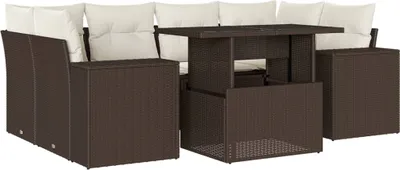 Produktbild von 7-tlg. Garten-Sofagarnitur mit Kissen Braun Poly Rattan
