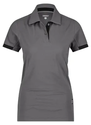 Immagine prodotto di Polo da donna DASSY® Traxion Next, D-FX Flex, vestibilità aderente, protezione UV UPF 50+, inserti in rete, traspirante, 50%.poliestere riciclato, cod. 710085 grigio antracite/nero L