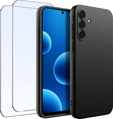 Produktbild von SET Etui für Samsung A56 5G Matt Schwarz Silikon 2 STÜCK GLAS