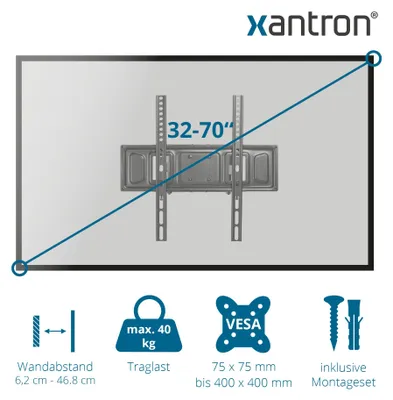 Produktbild von TV Wandhalterung ausziehbar schwenkbar 32-75" Xantron ECO-DFM400