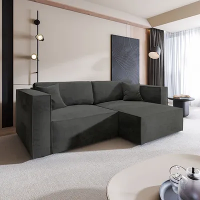 Produktbild von Masseno Ecksofa NERIO M mit Schlaffunktion L-Form, Sofa mit Bettkasten, Wohnzimmersofa, Couch, Soffa, Bettsofa, Couchgarnitur- Schwarz, MONOLITH 95