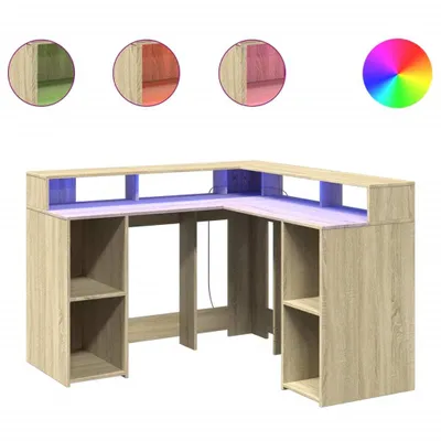 Obrázok produktu pre Stôl s LED svetlami dub sonoma 130x130x91 cm kompozitné drevo