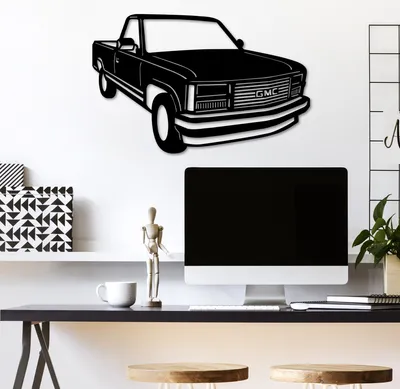 Image de Wallity, GMC Sierra 1990, Accessoire mural décoratif en métal, noir, 100 % METAL, 60 x 39 cm