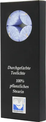 Produktbild von Teelichter aus Stearin, 18/38 mm, Taubenblau, KERZENFARM HAHN, Brenndauer ca. 4h, 10 Stück pro Verpackung