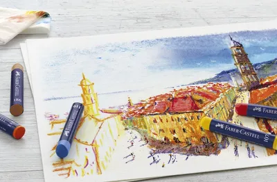 Imagen del producto de Faber-Castell 127012, Set de pasteleras al óleo "Creative Studio", 12 colores surtidos, presentadas en un estuche de cartón