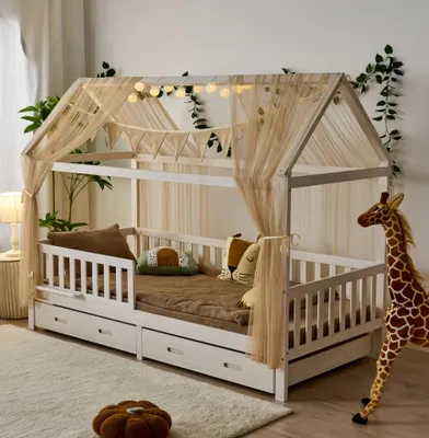 Immagine prodotto di Alavya Home Set decorativo per letto a casetta 150x350 cm poliestere / Cotonelogico - set da 2, beige