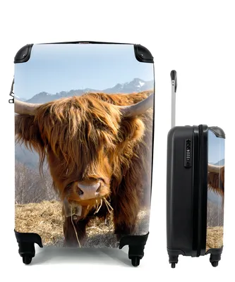 Produktbild von MuchoWow® Koffer Handgepäck Trolley Rollkoffer Kleine Reisekoffer mit 4 Rollen - Schottischer Highlander - Berg - Schnee - Cabin Size < 55x40x23 cm & 55x40x20 cm - Fotokoffer - Kabinenkoffer - Boardgepäck - Reise-Box - Reisekoffer - Reisegepäck - Koffer mit Bild - Trolley für Kinder