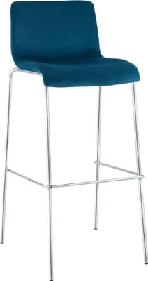 Zdjęcie produktu dla Aksamitny stołek barowy - aksamitne krzesło - ergonomiczny komfort siedzenia - niebieski - chromowana rama na 4 nogach