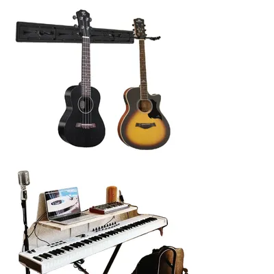 Zdjęcie produktu dla Statyw gitarowy do montażu na ścianie, konstrukcja oszczędzająca miejsce, regulowane haczyki, trwały materiał,