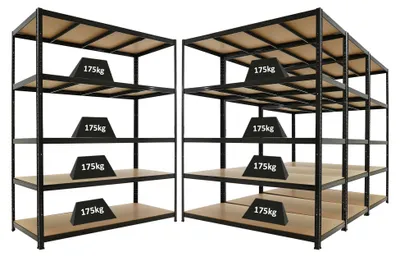 Produktbild von Mega Deal | 4x Schwerlastregal TAURUS | HxBxT 180x150x60cm | 5 Ebenen | Fachlast 175kg | Schwarz