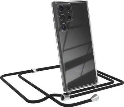 Produktbild von EAZY CASE Handykette kompatibel mit Samsung Galaxy S22 Ultra 5G, Handyhülle mit Umhängeband, Handykordel, Schutzhülle Clear, Band in Schwarz