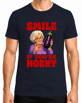 Productafbeelding van "Lach als je zin hebt voor , oma." Grappig statement-shirt voor heren, marineblauw, maat M