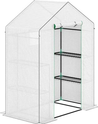 Produktbild von Gewächshaus mit Rolltür, Fenster, Regale, winterfest Foliengewächshaus aus Stahl, Tomatenhaus 143 x 74 x 190 cm, Tomatengewächshaus für Gemüse, Weiß