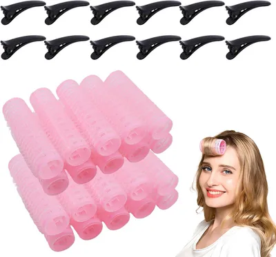 Obrázek produktu pro Sada natáček 17 mm, 20 samolepicích rolek, 12 sponek, černá barva, pro styling vlasů