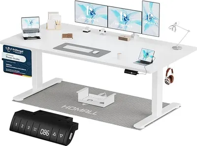 Obrázok produktu pre Výškovo nastaviteľný písací stôl, 180x80 cm, písací stôl s nastaviteľnou výškou, elektrický písací stôl so štvorčastovou doskou, počítačový stôl s pamäťovou funkciou, stojací pracovný stôl