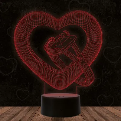 Produktbild von INDIGOS UG - 3D LED Nachttischlampe - Herz mit Ring - Touch-Nachtlicht - Illusion, Geschenk - Weihnachten Geburtstag Junge - Mädchen Nachtlicht