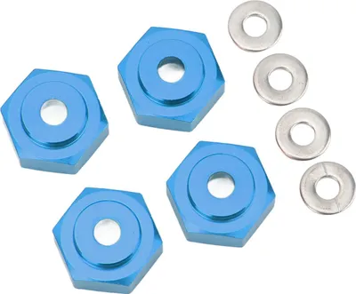 Imagen del producto de 4 adaptadores hexagonales de aleación de aluminio para ruedas de coche a control remoto, profesionales, para coches a control remoto a escala 1/10, color azul oscuro