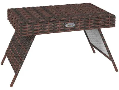 Image de Table d'appoint pliante pour l'extérieur, en rotin | Couleur : marron | Dimensions : 41 x 60 x 41 cm