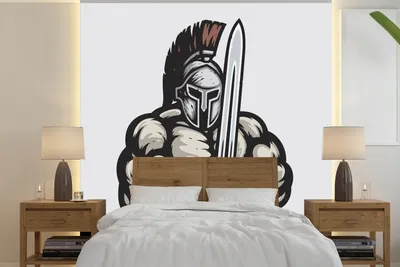 Produktbild von MuchoWow® Fototapete für Wohnzimmer oder Schlafzimmer Wandtapete Vinyl Motivtapete Eine Illustration eines Bodybuilders mit einem Schwert - 260x260 cm - Papiertapeten