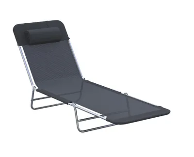 Produktbild von Sonnenliege klappbar Gartenliege mit Kopfkissen Liegestuhl verstellbar mit 5-Fach Campingliege für Garten, Balkon(Schwarz)