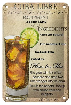 Produktbild von Blechschild Alkohol 12x18cm Cuba Libre Equipment ingredient