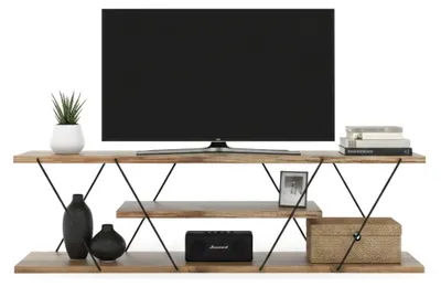 Produktbild von Fernsehschrank Dmustaph, Ständer für Wohnzimmerfernseher, Niedriges Wohnzimmer-Sideboard, TV-Ständerbasis, 120x30h33 cm, Schwarz und Walnuss