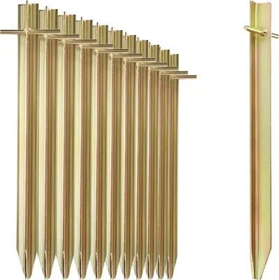 Productafbeelding van com-four® 12 stalen tentpennen - lange en robuuste grondpennen met T-profiel, ideaal voor kamperen en outdooractiviteiten - geschikt voor zowel zachte als harde ondergrond