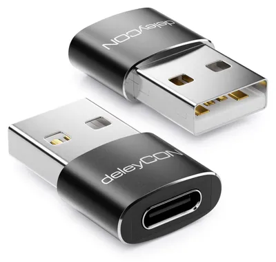 Produktbild von deleyCON USB C Adapter, 2 Stück, C Buchse auf A Stecker - Schwarz