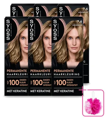 Produktbild von 6 x Syoss Dauerhafte Coloration 7-6 Mittelblond mit Keratin - Sparpackung - 6 Stücke