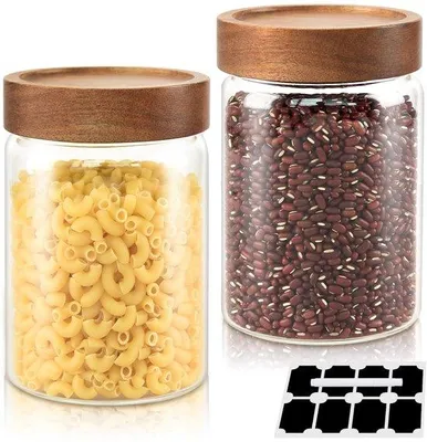 Produktbild von Vorratspend 1000 ml - Set aus 2 - Glasbehälter - Luftdicht - Holzdeckel - Stapelbar - Aufbewahrungsbehälter