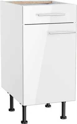 Produktbild von Optifit Unterschrank mit Schublade und Drehtür Rurik986 BxTxH 40 x 58,4 x 87 cm weiß glänzend zerlegt Anschlag reversibe
