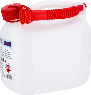 Produktbild von Hünersdorff Kraftstoff-Kanister STANDARD 5 L, HD-PE natur,mit UN-Zulassung und rotem Zubehör