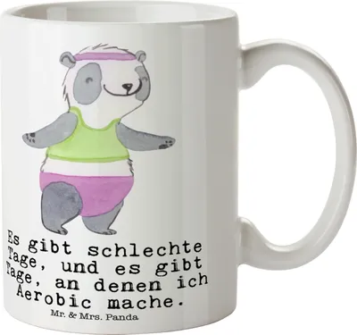Produktbild von Mr. & Mrs. Panda Kaffeebecher Panda Aerobic - Weiß - Geschenk, Kaffeetasse, Fitness, Teetasse, Fitnessstudio, Keramiktasse, Tasse, bedruckt