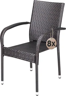 Produktbild von CASARIA® Gartenstühle 8er Set Stapelbar Wetterfest Polyrattan Outdoor 160kg Garten Terrasse Balkon Stuhl mit Armlehne Gartensessel Stapelstühle Braun