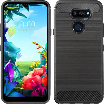 Produktbild von cofi1453® Silikon Hülle Bumper Carbon kompatibel mit LG K40S Case TPU Soft Handyhülle Cover Schutzhülle Schwarz